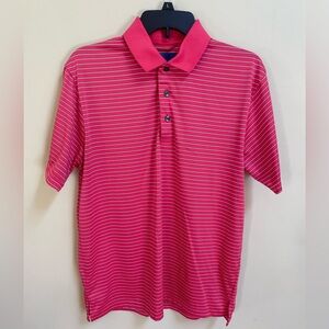 Jack Nicklaus Pink Salmon Color Striped Short Sleeve Golf Polo Size Medium